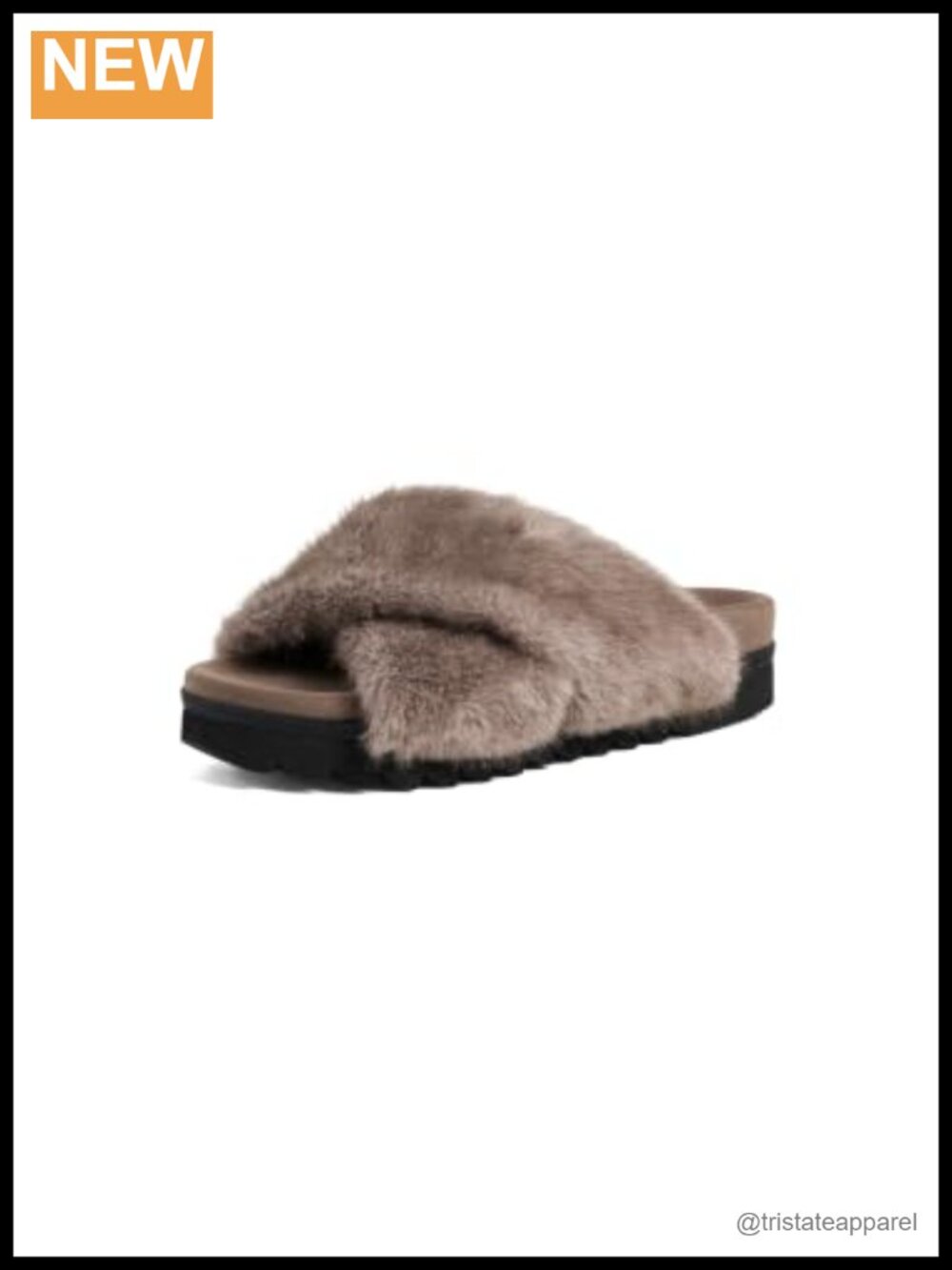 Faux Fur Slide Sandals with Molded Cushioned Footbed and Crisscross Straps